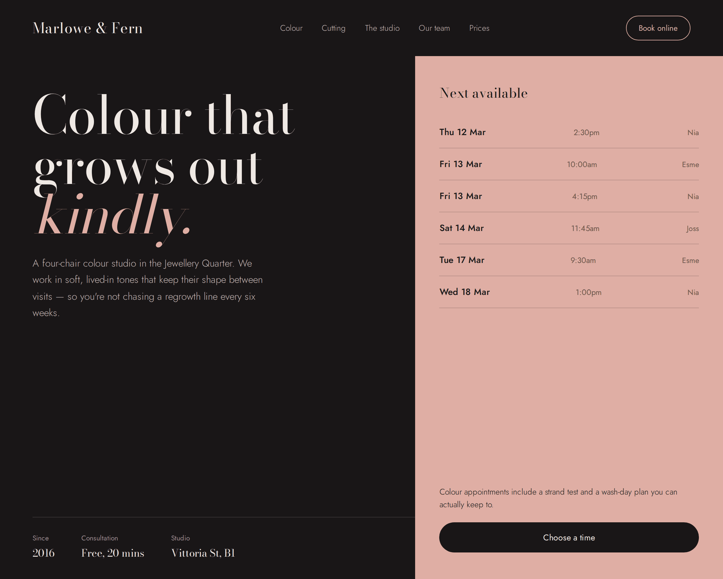 Hair salon website in Birmingham